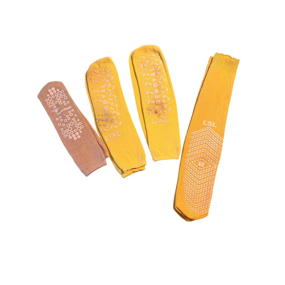 Hospital Non Slip Gripper Socks Bundle Cardinal Health‎ DeRoyal Yellow Tan L XL